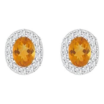 8x6mm Oval Citrine And White Topaz Accent Rhodium Over Sterling Silver
Halo Stud Earrings