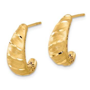14k Yellow Gold 1/2" Satin and Diamond-Cut J-Hoop Earrings