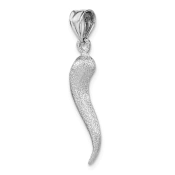 Rhodium Over 14k White Gold Brushed 3D Italian Horn Pendant