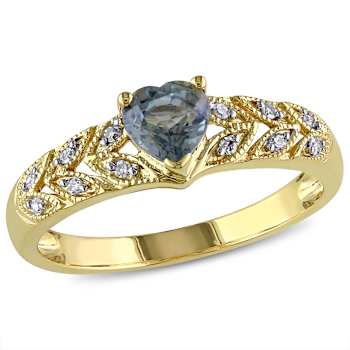 Green Sapphire and Diamond 10K Yellow Gold Ring 0.66ctw