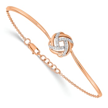 14k Rose Gold and Rhodium Over 14k Rose Gold Polished Diamond Love Knot Bracelet