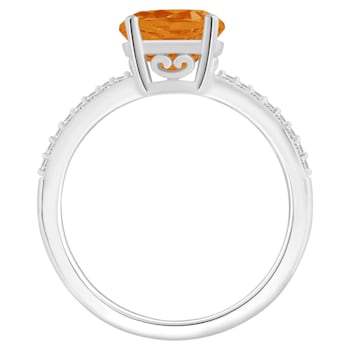 8mm Round Citrine and 1/10 ctw Diamond Rhodium Over Sterling Silver Ring