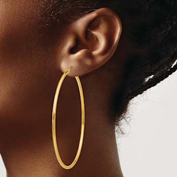 14k Yellow Gold 2 9/16" Polished Tube Hoop Earrings