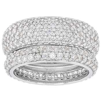 CZ Stackable Band Ring Set in Rhodium Over Brass