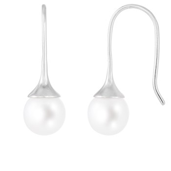 8-8.5mm White Cultured Freshwater Pearl Rhodium Over Sterling Silver Earrings