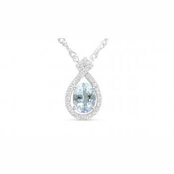 Oval Aquamarine and Cubic Zirconia Rhodium Over Sterling Silver Pendant
with chain, 1.13ctw