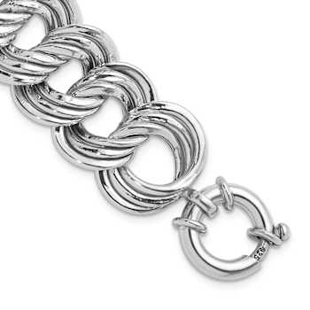 Rhodium Over Sterling Silver Polished 20mm Triple Circle Link Bracelet