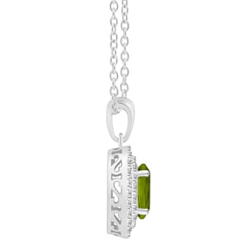 8x6mm Oval Peridot And White Topaz Accent Rhodium Over Sterling Silver
Double Halo Pendant w/Chain