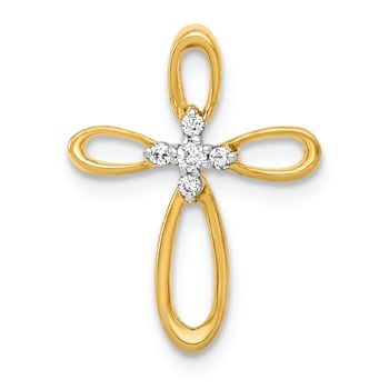 10k Yellow Gold and Rhodium Over 10k Yellow Gold Diamond Cross Chain
Slide Pendant