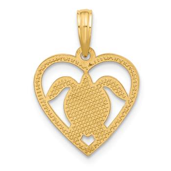 14k Yellow Gold Polished Turtle in Heart Pendant