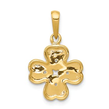 14K Yellow Gold 0.02ct.Diamond Four Leaf Clover Pendant