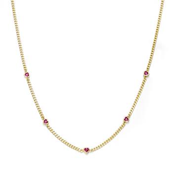 Ruby Color CZ Heart Station Necklace In 14K Gold Over Brass