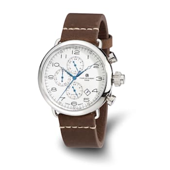 Charles Hubert Men's Stainless Leather Band 46mm Dual Time Watch