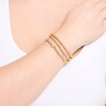 Initial F CZ Beaded Bracelet Set In 14K Gold Over Brass 0.12ctw
