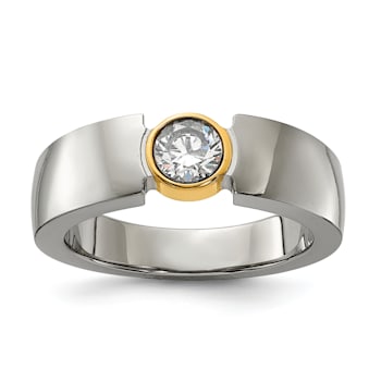 White Cubic Zirconia Yellow IP-Plating Over Titanium Men's Tapered Ring