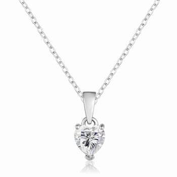 Moissanite Sterling Silver Heart Shape Pendant With Chain