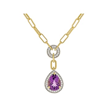 Amethyst Pear Paperclip Pendant Necklace In 18K Gold Over Sterling
Silver 1.48ctw