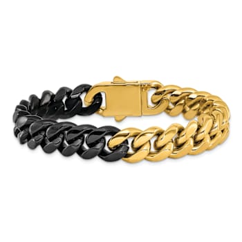 Stainless Steel Polished Black and Yellow IP-plated 12mm Bracelet