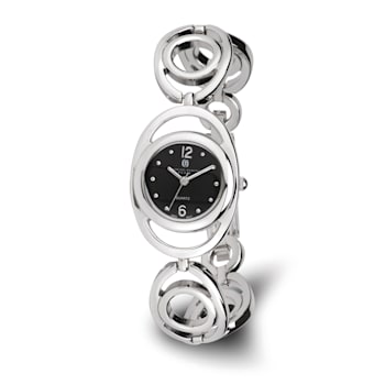 Charles Hubert Chrome-finish Black Sunray Dial Quartz Watch