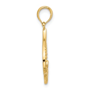 14k Yellow Gold Polished and Textured Claddagh Pendant