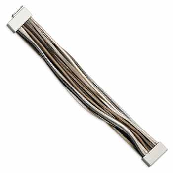 Multi-color Faux Leather and Stainless Steel Polished Multi-Strand
Metallic 7.25-inch Bracelet
