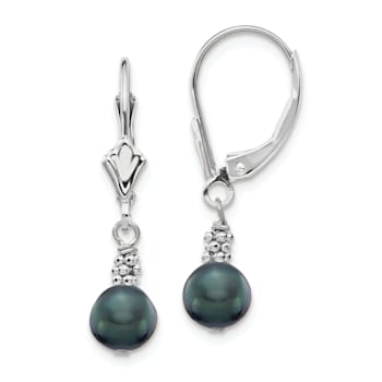 Rhodium Over 14K White Gold 5-6mm Black Semi-round Freshwater Cultured
Pearl Leverback Earrings