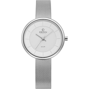 Obaku Women's Lys White Dial Stainless Steel Mesh Band Watch