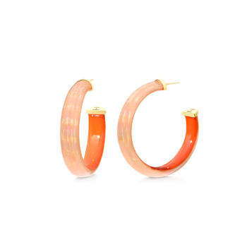 14K Yellow Gold Over Sterling Silver Iridescent Acrylic Hoops in Orange