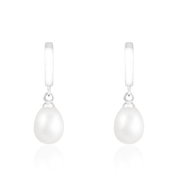 7.5-8mm White Cultured Freshwater Pearl Rhodium Over Sterling Silver Earrings