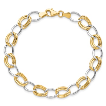 14k Yellow Gold and 14k White Gold 8mm Polished Open Link Bracelet