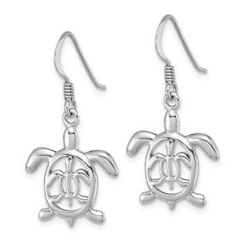 Rhodium Over Sterling Silver Cut Out Mother and Baby Turtle Dangle Earrings