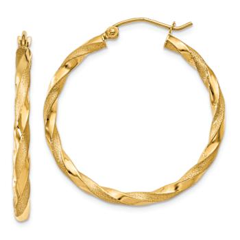 14k Yellow Gold Polished and Satin 1 1/4" Twisted Hoop Earrings
