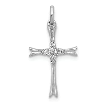 Rhodium Over 14k White Gold Diamond Cross Pendant