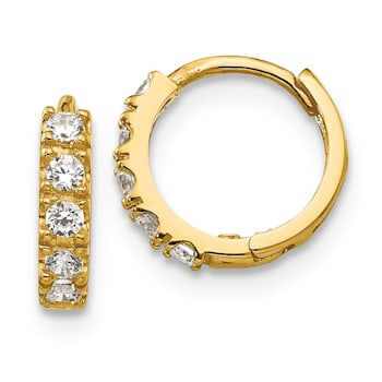 14K Yellow Gold Cubic Zirconia Children's Hinged Hoop Earrings