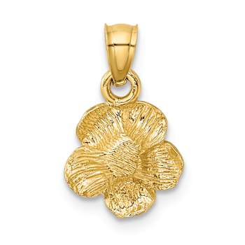 14k Yellow Gold Satin and Diamond-Cut Hibiscus Flower Pendant