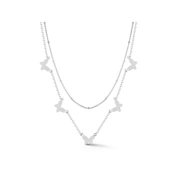 Sterling Statements Rhodium Over Sterling Silver Double Layer Butterfly
Charm Necklace