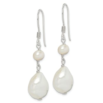 Sterling Silver Polished Baroque and Semi-Round Freshwater Cultured
Pearl Dangle Earrings