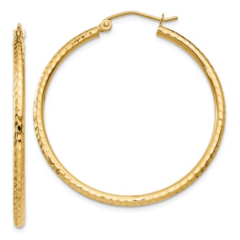 14k Yellow Gold Diamond-Cut 1 3/8" Round Tube Hoop Earrings