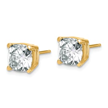 14K Yellow Gold 3.5ct. 7.0mm Cushion G H I True Light Moissanite Earrings