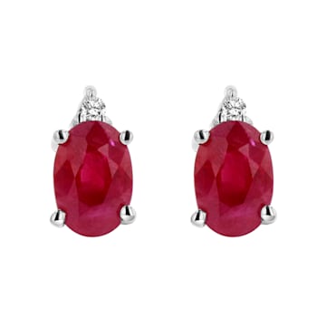 0.82ctw Oval Ruby and Diamond Earring in 14k White Gold