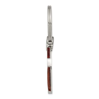 Stainless Steel Polished Wood Inlay Key Ring