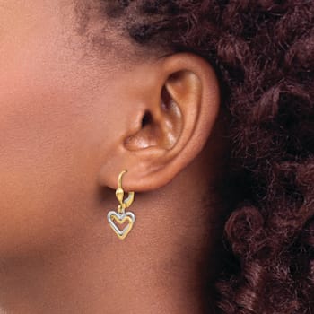 14k Yellow Gold and 14k White Gold Double Heart Dangle Earrings