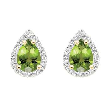 7x5mm Pear Shape Peridot And Created White Sapphire 10k Yellow Gold Halo
Stud Earrings