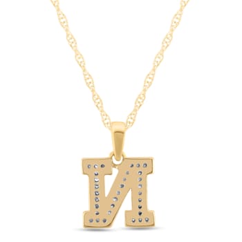 White Diamond Accent 10k Yellow Gold N Initial Pendant With 18” Rope Chain