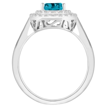8x6mm Oval Swiss Blue Topaz And White Topaz Accents Rhodium Over
Sterling Silver Double Halo Ring