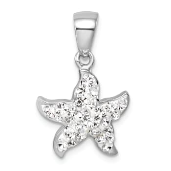 Rhodium Over Sterling Silver Polished White Crystal Starfish Pendant