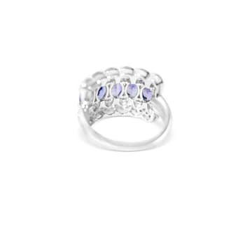 Rhodium Over Sterling Silver Oval Tanzanite and White Zircon Ring 2.22ctw