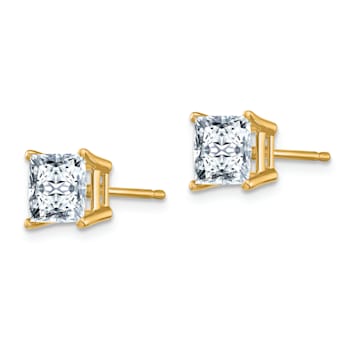 14K Yellow Gold 2.5ct. 6.0mm Princess D E F Pure Light Moissanite Earrings
