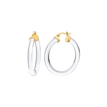14K Yellow Gold Over Sterling Silver Thin Kate Acrylic Hoops in Clear