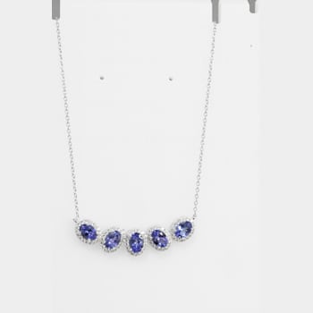 Oval Tanzanite and Round White CZ Rhodium Over Sterling Silver Necklace, 4ctw